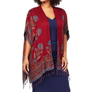 Colleen Lopez Reversible Ruana with Fringe Hem New Size XS/Small